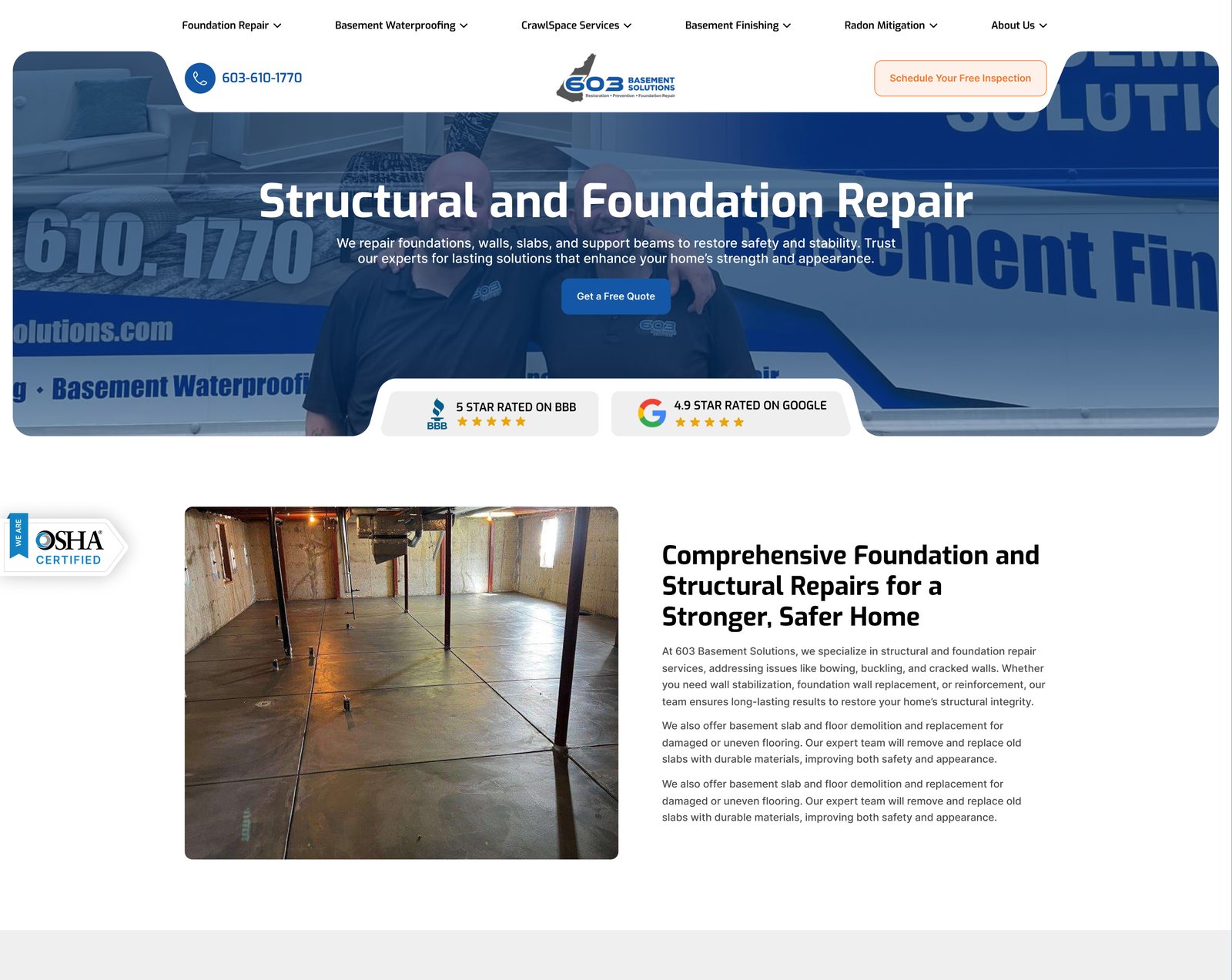 603 Basement Solutions website redesign