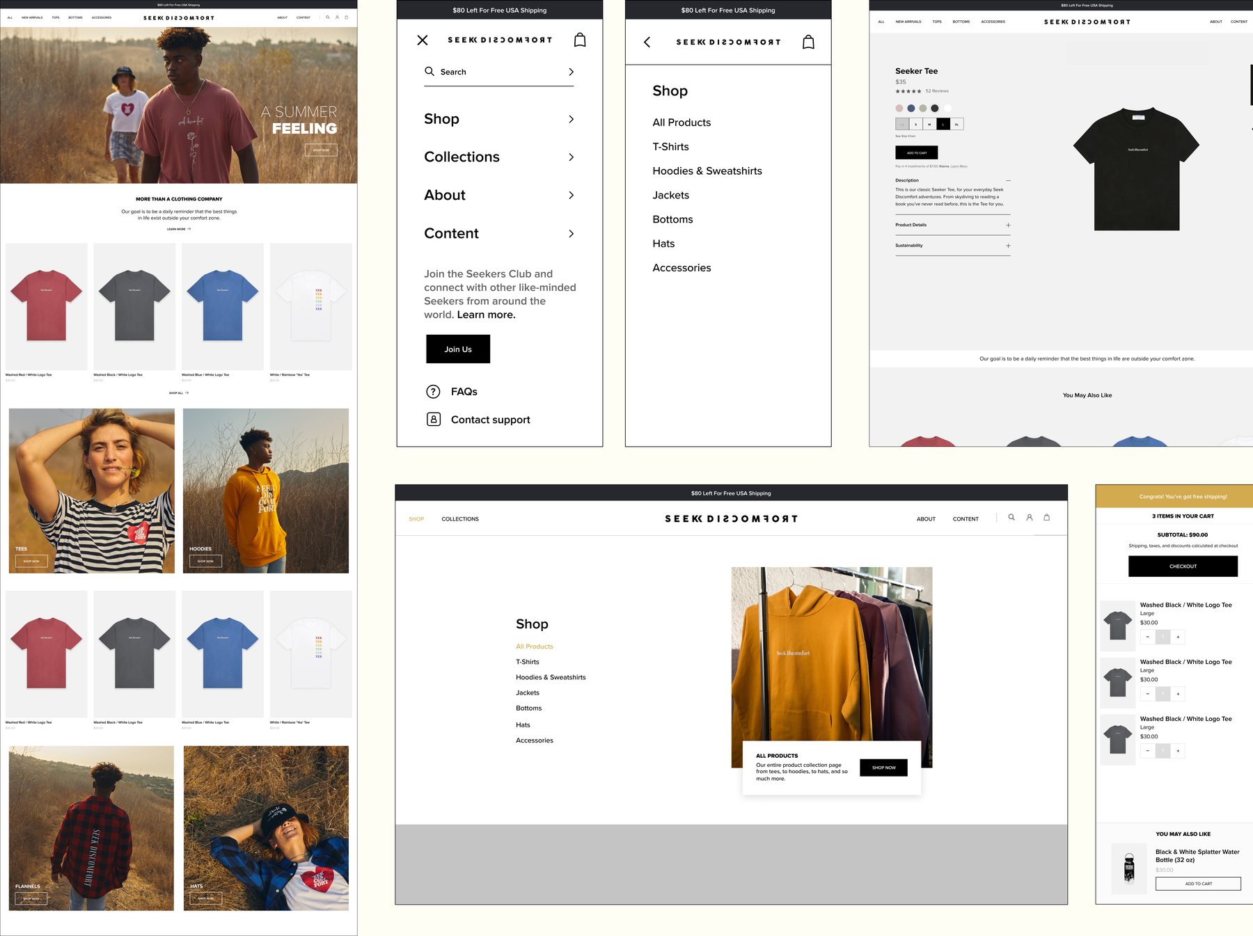 Screens from the Seek Discomfort website redesign